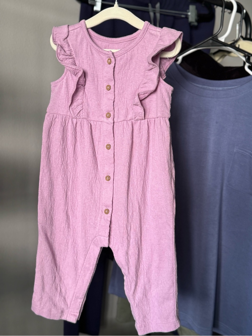 NWOT Carter's Baby Girl Lilac Gauze Ruffle Flutter Sleeve Jumpsuit 9M